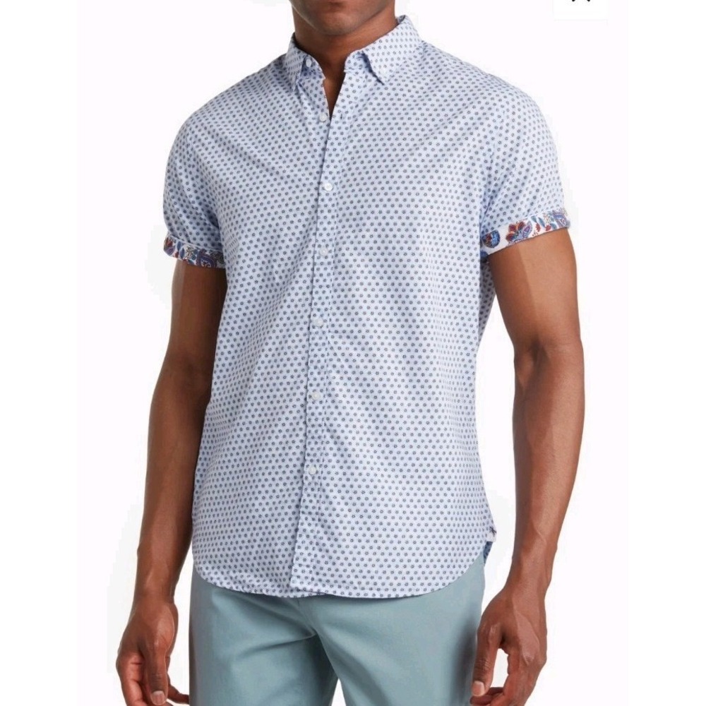 Men's floral print short-sleeve button-down shirt, size‎ L DENIM AND FLOWER